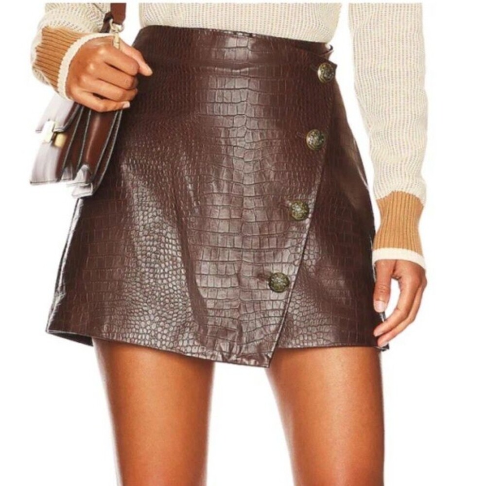 Veronica Beard 'Dinard' Wrap-Front Vegan Leather Mini-Skirt, Chicory -SZ 12